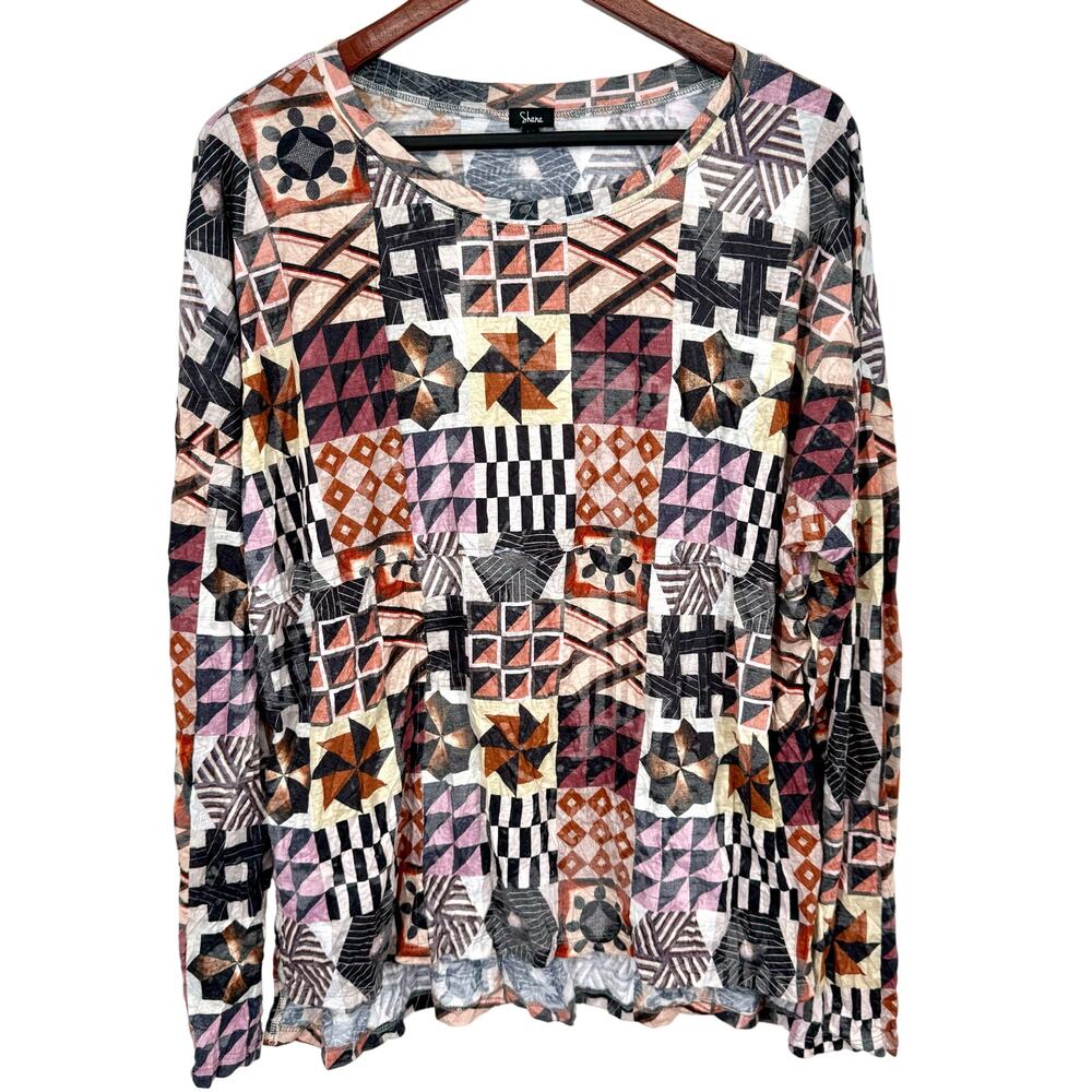 Shana LARGE Wearable Art to Wear Artsy Blouse Shirt Top Unique Geometric Winter
